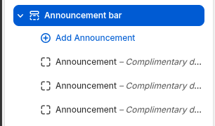 Narrivelle Theme Editor Announcement block settings.