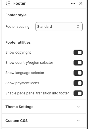 Narrivelle Theme Editor Footer block settings.