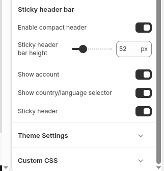 Narrivelle Theme Editor Header settings, second section.